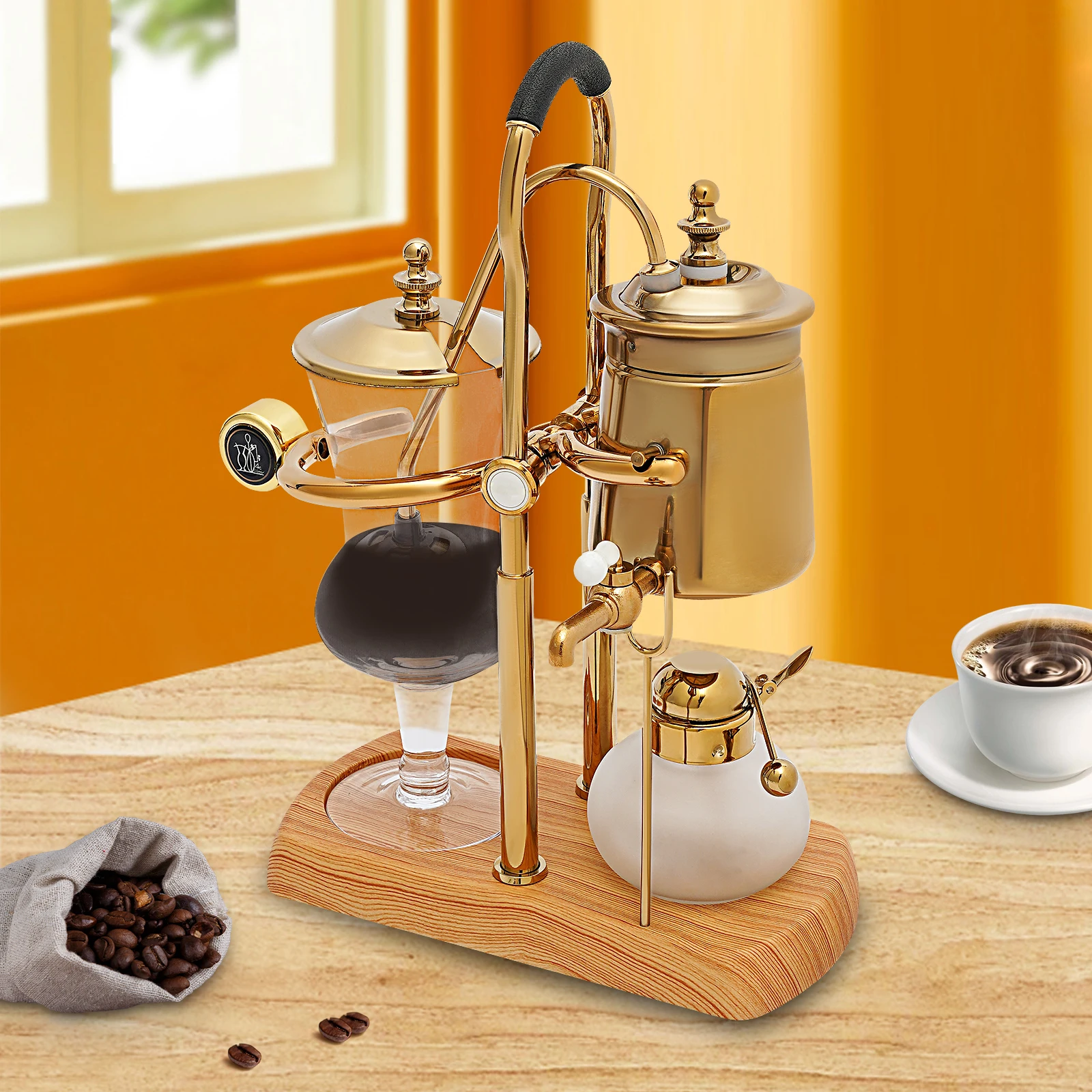 Gold 400ml Coffee maker Siphon coffee machine set Vacuum coffee maker Coffee and tea brewer Integrated filter Matching wooden