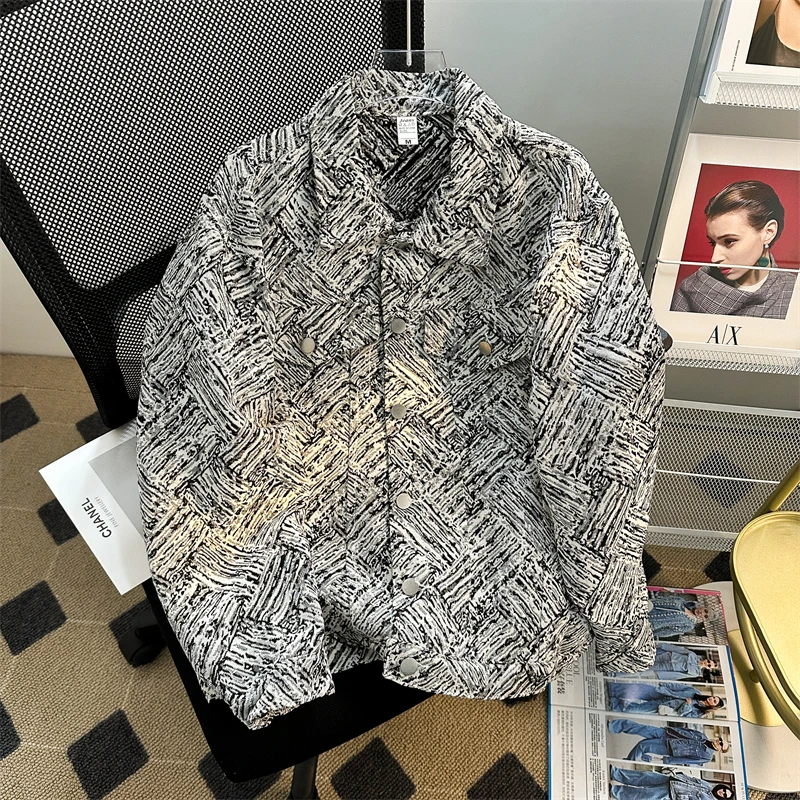 

Men's Blue Printed Denim Jacket Letter Embroidered Lapel Spring Autumn Coat American Casual Fashion Vintage High Street Jackets