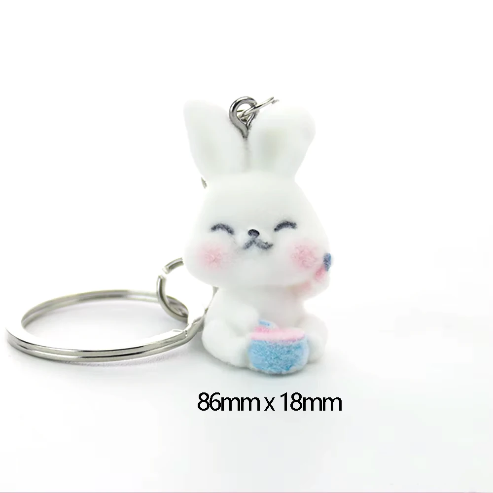 15PCS 3D Resin Flocking Bunny Keychain Rabbit Plush Dolls Key chain  for Bags Charms Decoration Gift DIY Handicrafts Wholesale