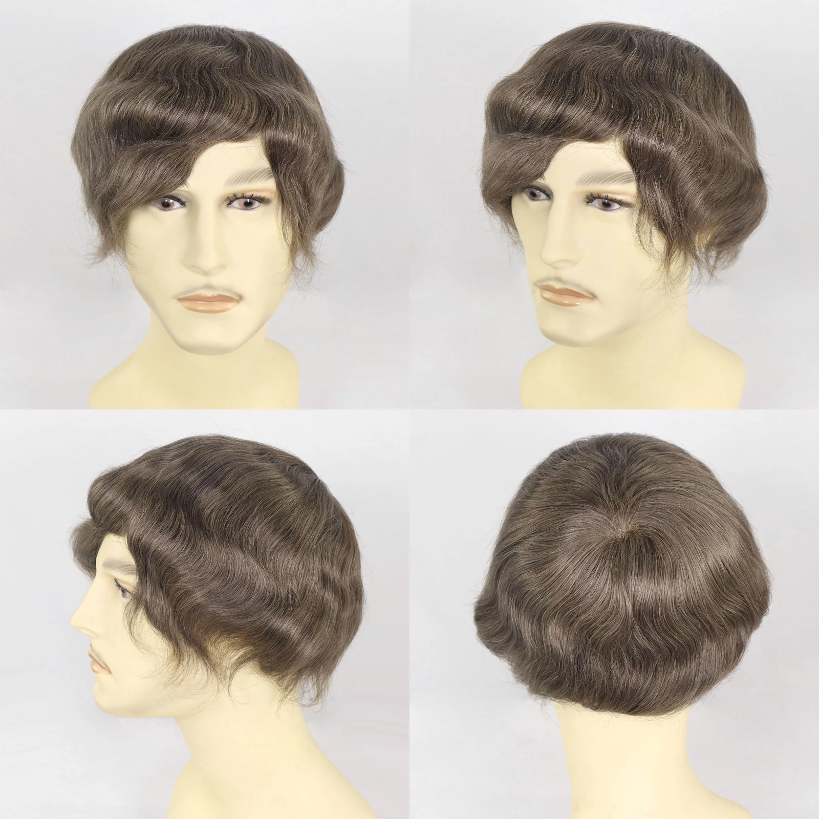 وحدة شعر بشري بني وحدة شعر مستعار للرجال قطعة شعر أحادية قابلة للتنفس مع قاعدة PU 8 × 10 بوصة نظام استبدال الشعر للرجال #4