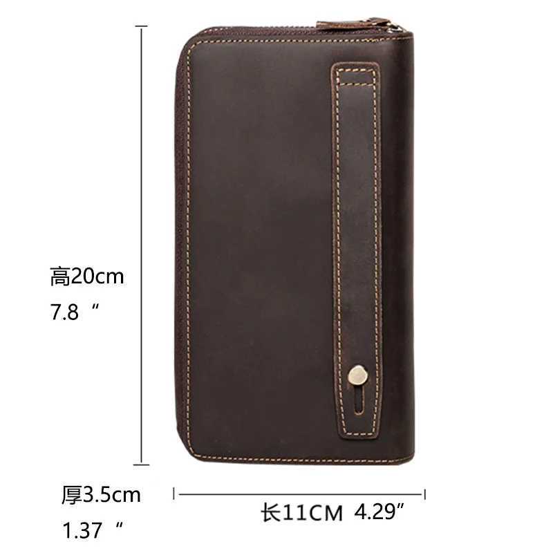 Handmade Retro Crazy Horse Leather Long Wallet Men\'s First Layer Cowhide Zipper Multi Card Versatile Mobile Phone Bag