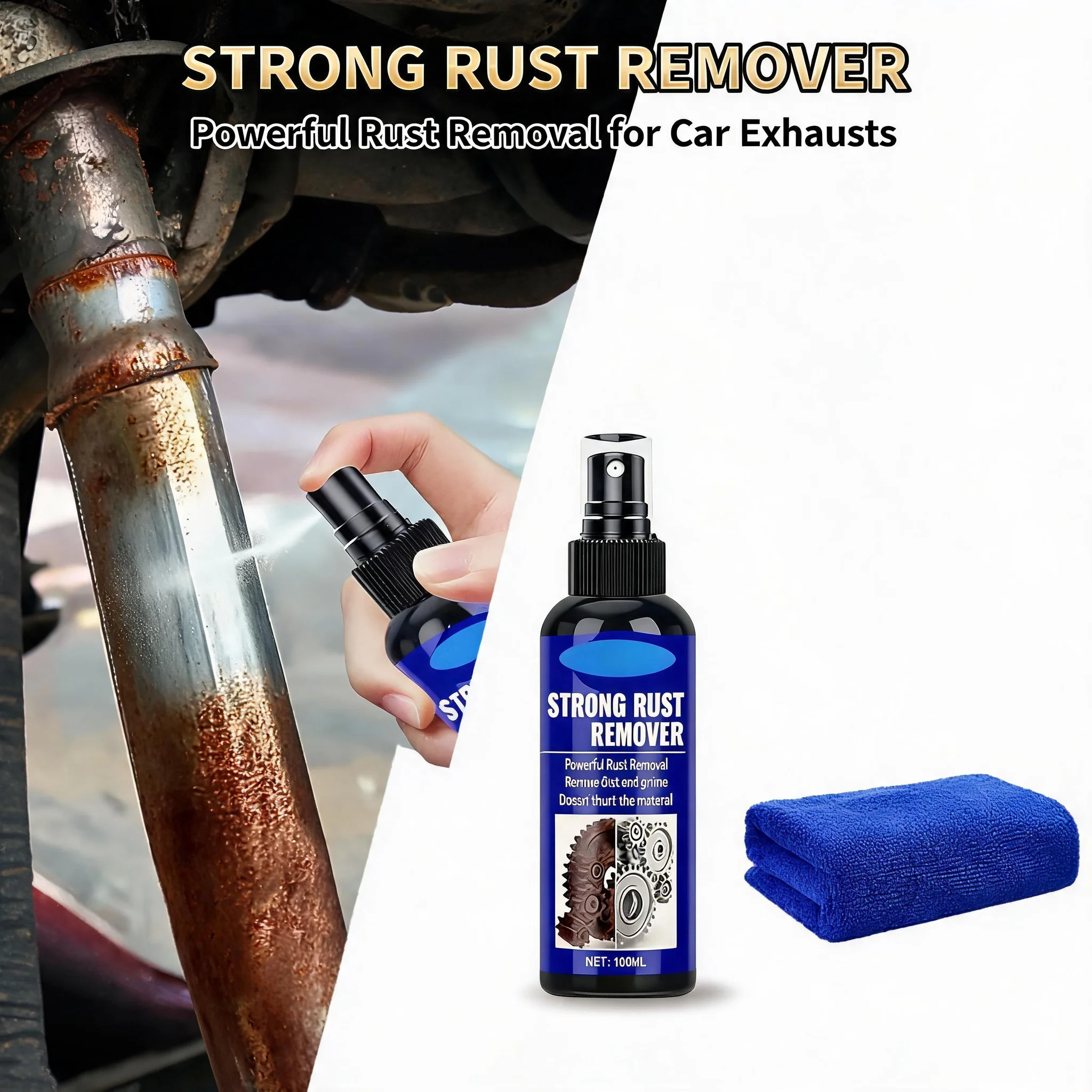 Professional Fast Acting Car Rust Remover Spray Auto Exhaust Pipe Deruster Wheel Hub Care Metal Iron Powder Stain Removal Agent