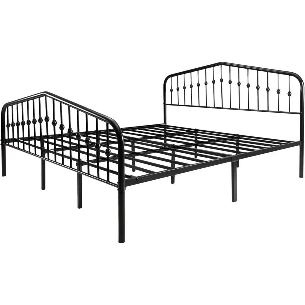 King Size Bed Frame featuring a vintage-style wrought iron headboard and footboard. Designed
