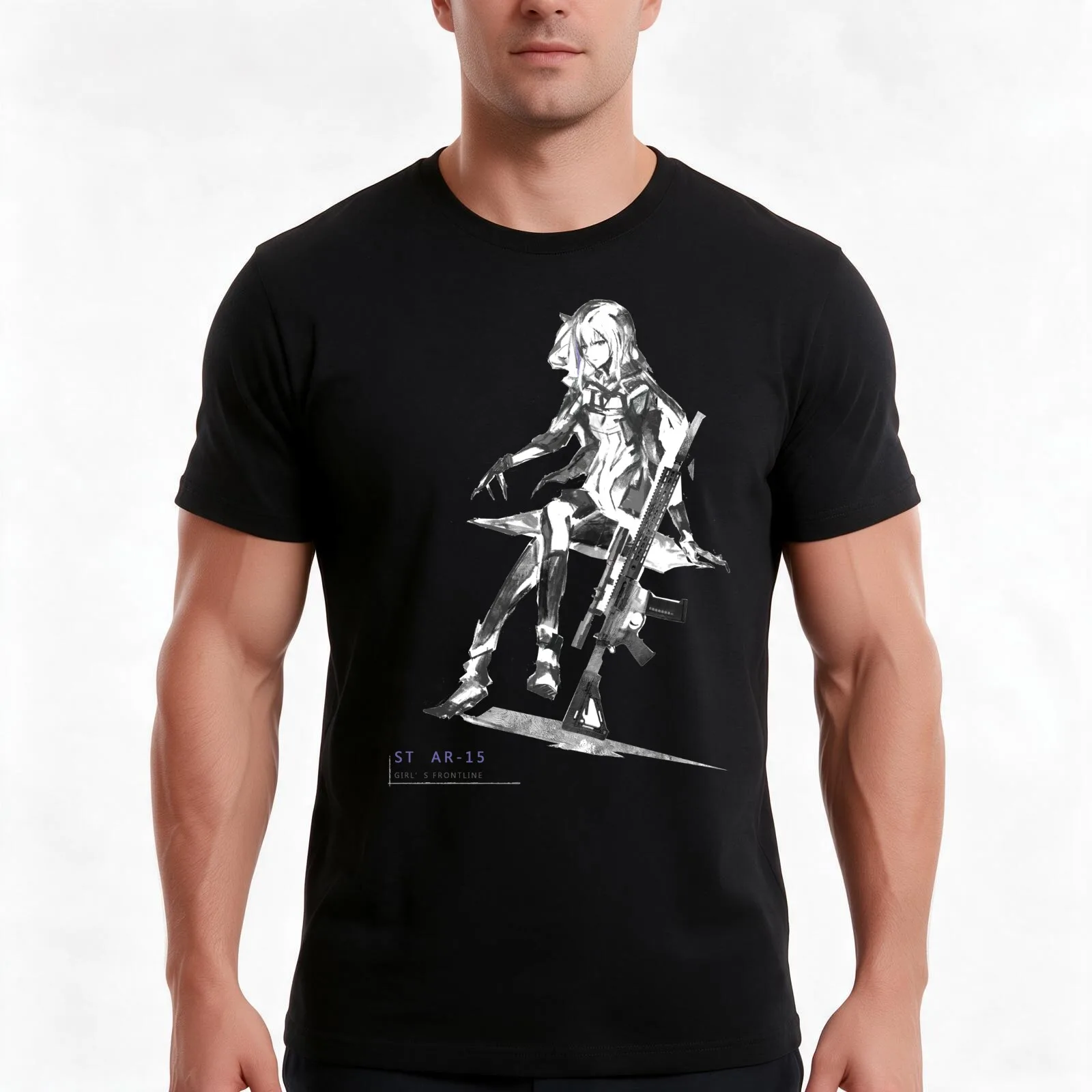 AR-15 Girl's Frontline T-Shirt, Summer Casual Cotton Tee, Oversized Streetwear Tops, Vintage Graphic Print, Unisex Men Women