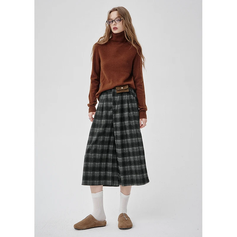 ELFSACK 2025 Winter New Arrivals Plaid High-waisted Wide-leg Pants For Woman
