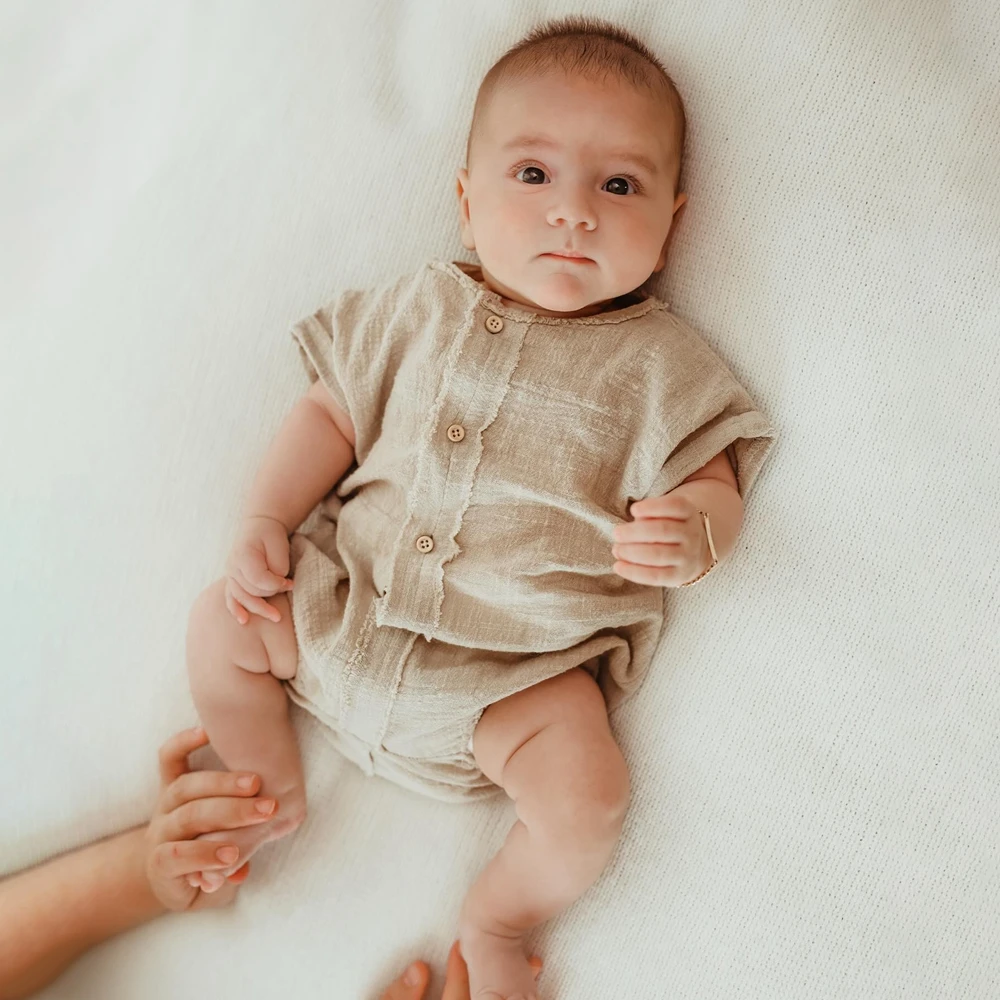 Newborn Photography Props Baby Boy Girl Linen Romper Infant Photoshoot Clothing Jumpsuit Vintage Studio Accessories Outfit