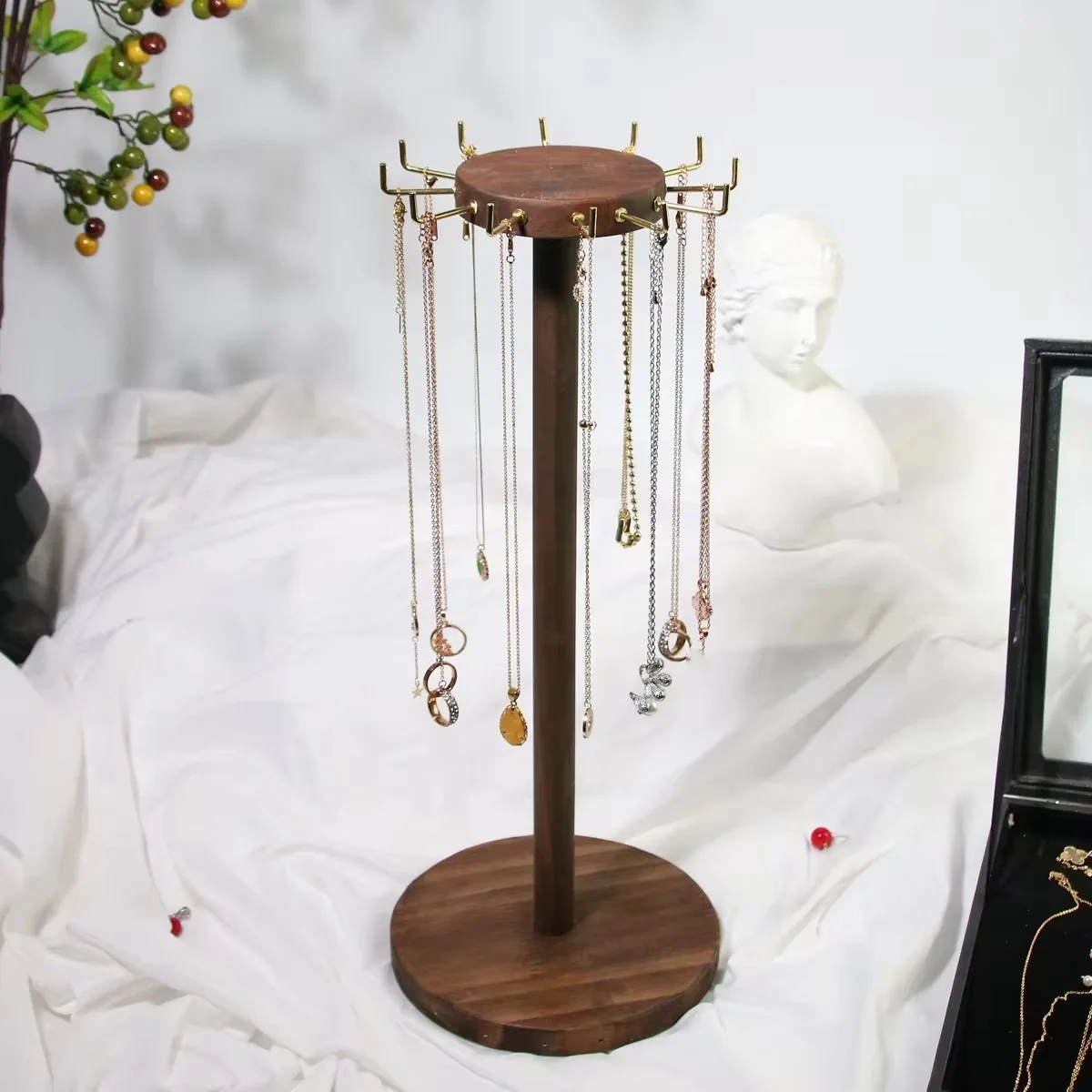 Wooden Rotating Jewelry Organizer, Jewelry Display Tower for Necklace & Bracelet, Rotating Necklace Holder Jewelry Stand