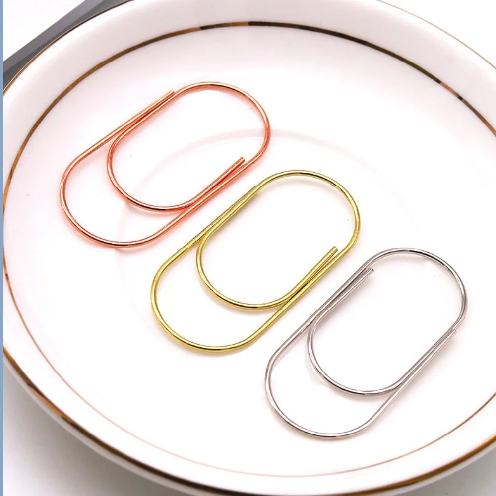 10pcs Stationery Large Wide Paper Clips 50mm Simple Large Size Paper Clips Rose Gold Durable Kawaii Photo Paper Clip Student