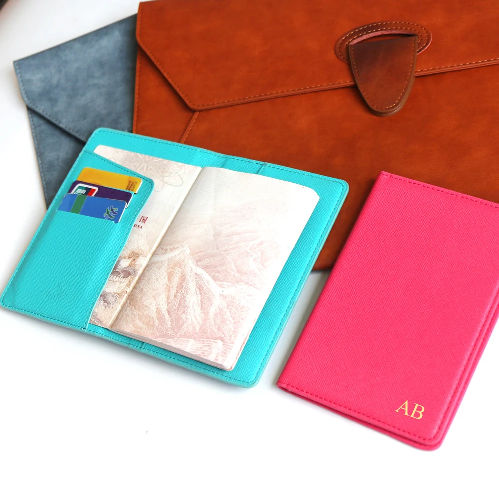 Custom Initials Travel Passport Cover Fashion Colorful Monogram Name Women Passport Holder DIY Gift Saffiano Travel Men Wallet