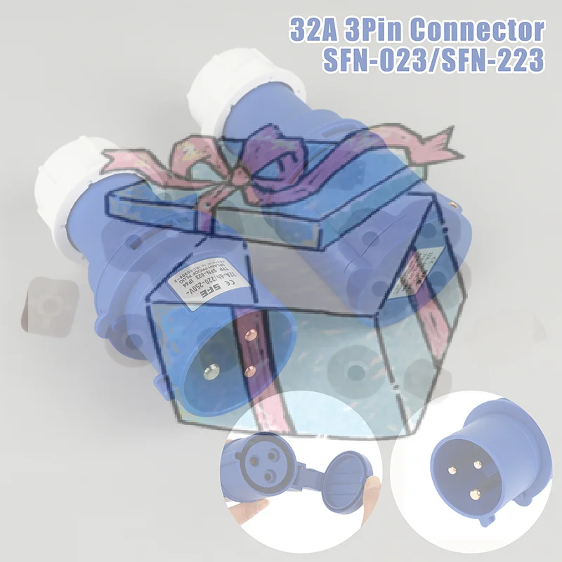 

【CCA】32A 3-контактный промышленный разъем (штекер и гнездо) SFN-023/SFN-223, водонепроницаемый IP44, 220-240В~2P+E