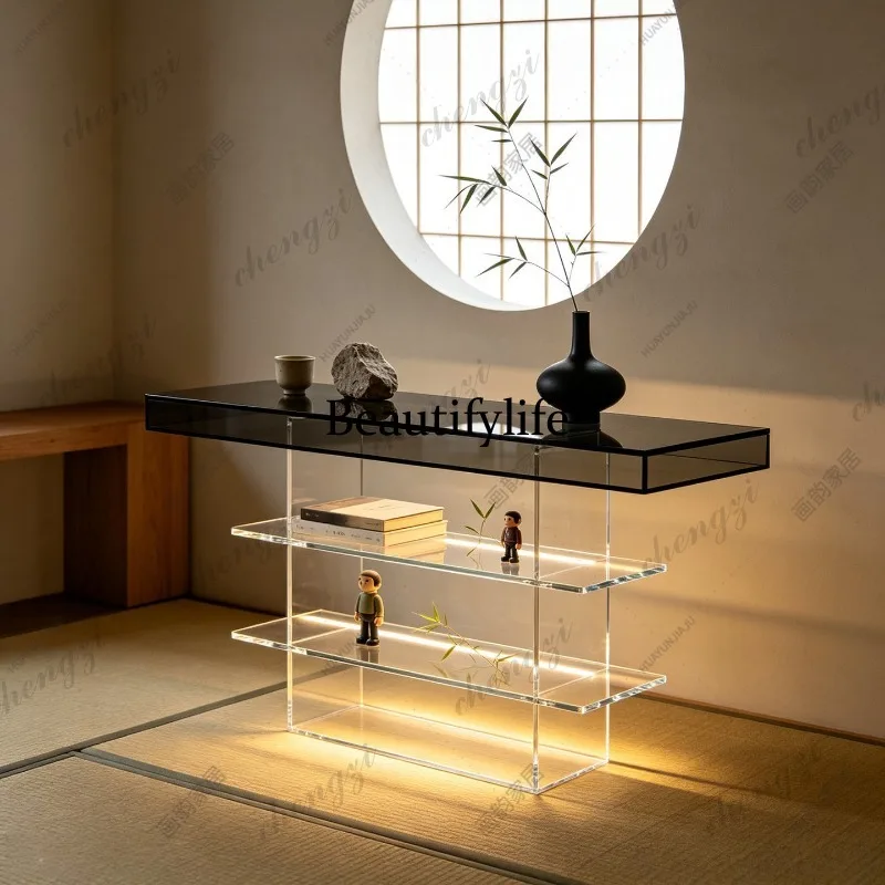 Acrylic end view table Transparent multi-layer shelf Narrow table Entrance table Light luxury design sense