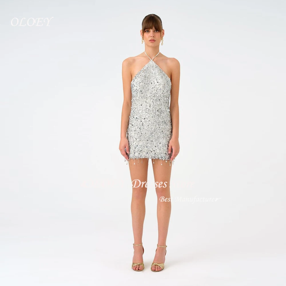 

OLOEY Exquisite Mini-Length Backless Sleeveless Halter Sequin Party Dress Women Cocktail Dress Backless Prom Gown 2026