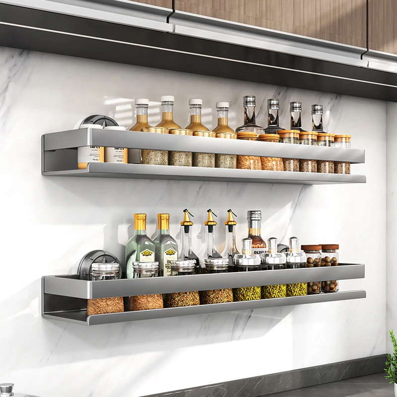 For spices, no drilling requir Kitchen suction cup storage rack, wall-mounted seasoning bottle box, multifunctional storage rack