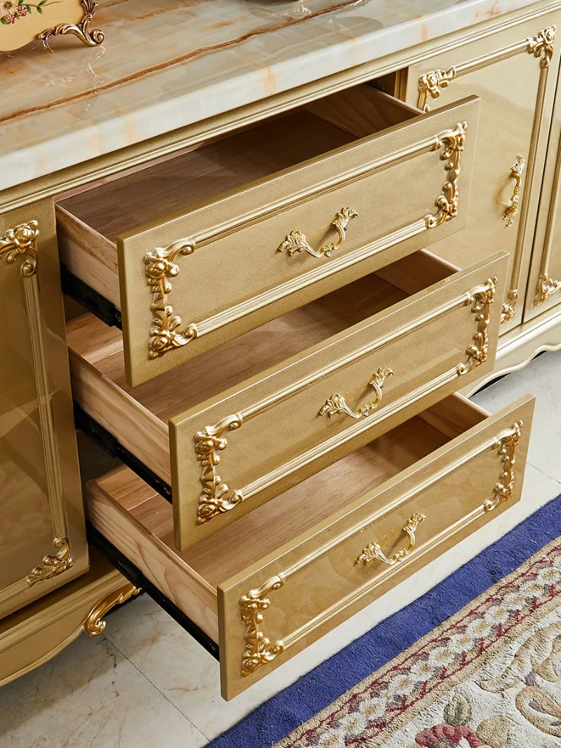 Marble European side cabinet, champagne gold sofa back cabinet, dining room wall partition locker