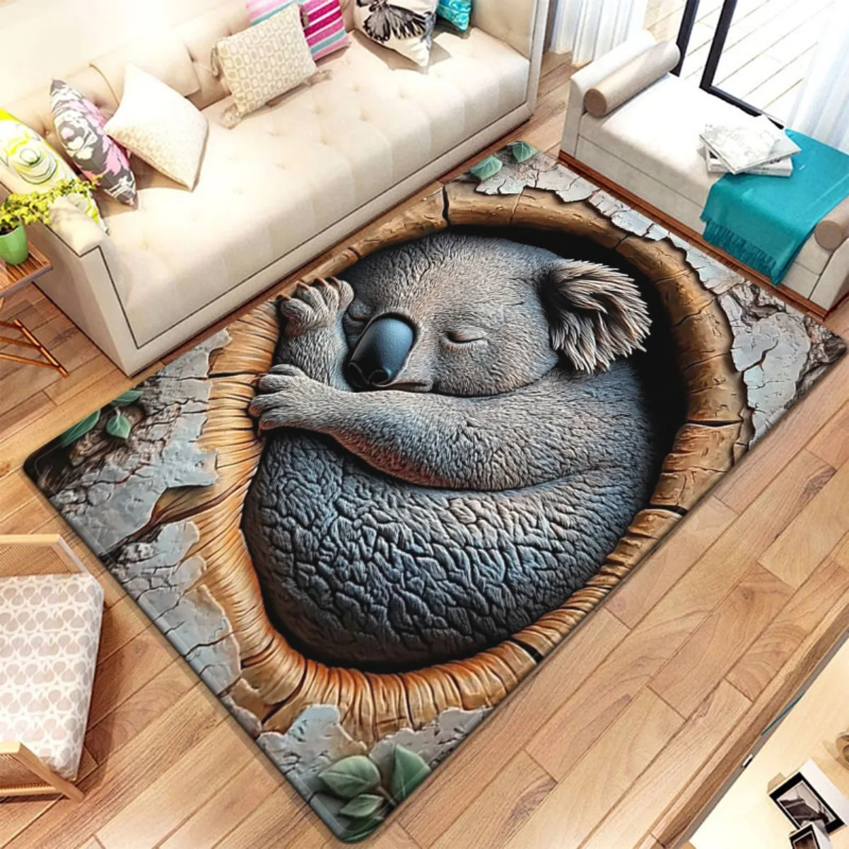 Cute Koala Bear Rug Pet Animal Mat Living Room Decor Nature Print Soft Carpet for Nursery Kids Home Gift