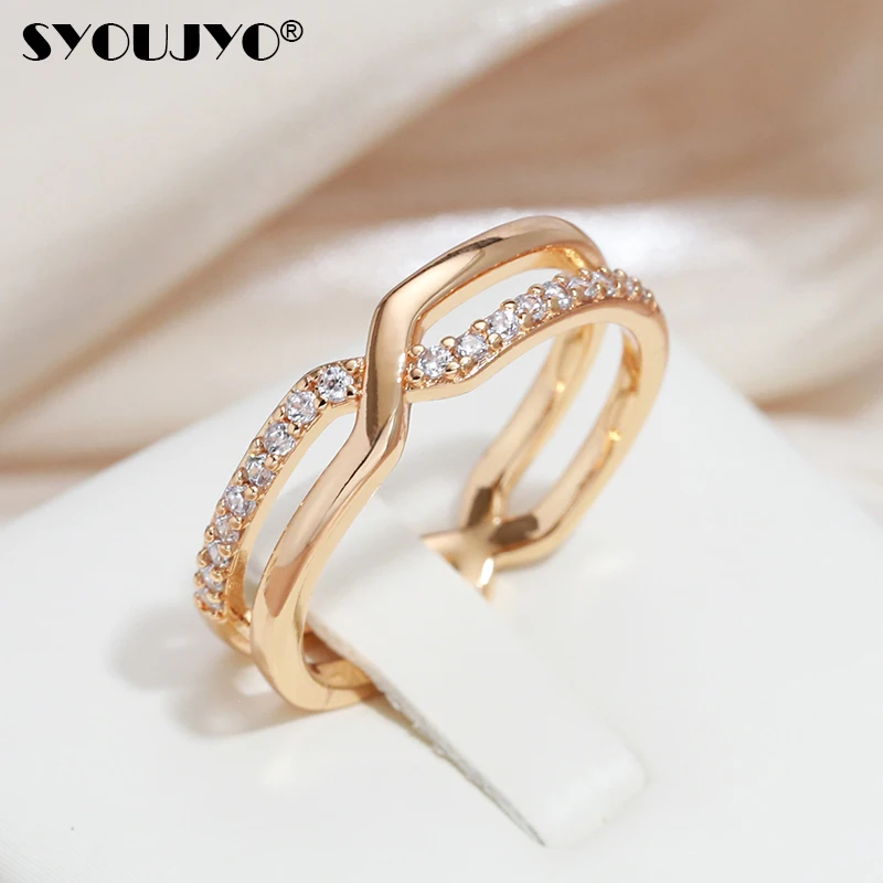 

SYOUJYO Multi Layers Natural Zirconia Ring For Women Simple Design 585 Rose Gold Color Easy Matching Jewelry