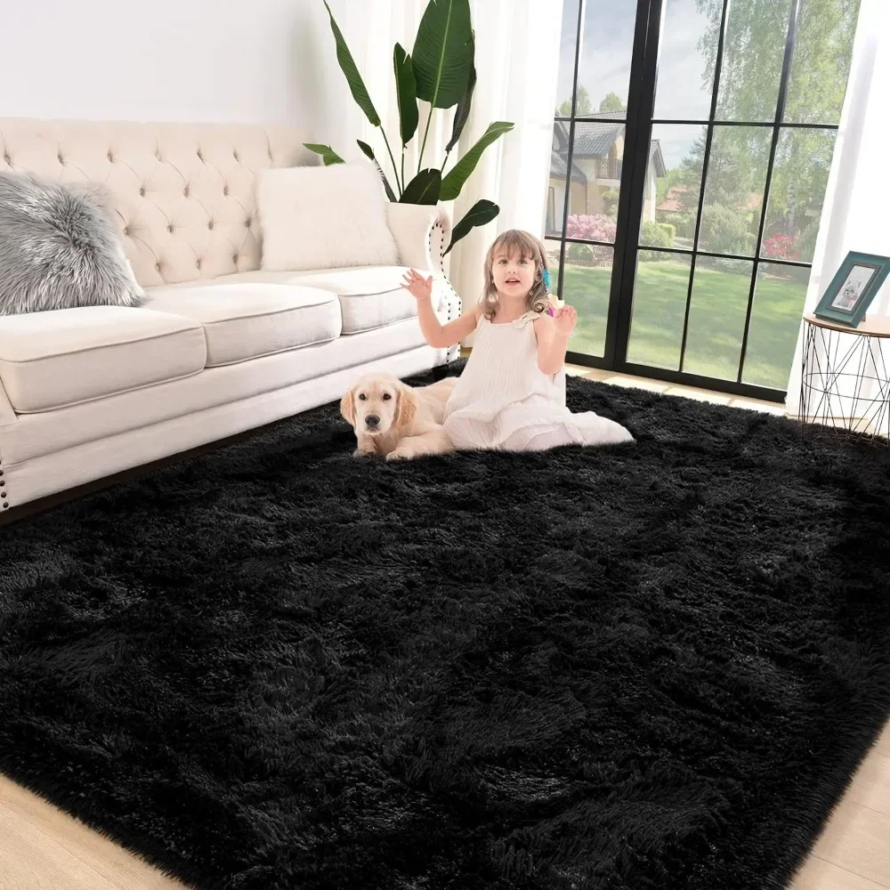 

%a Super Soft Shaggy Rug for Bedroom, 8x10 Feet Fluffy Carpet for Living Room, Fuzzy Indoor Plush Area Rug for Home Decor, Blac
