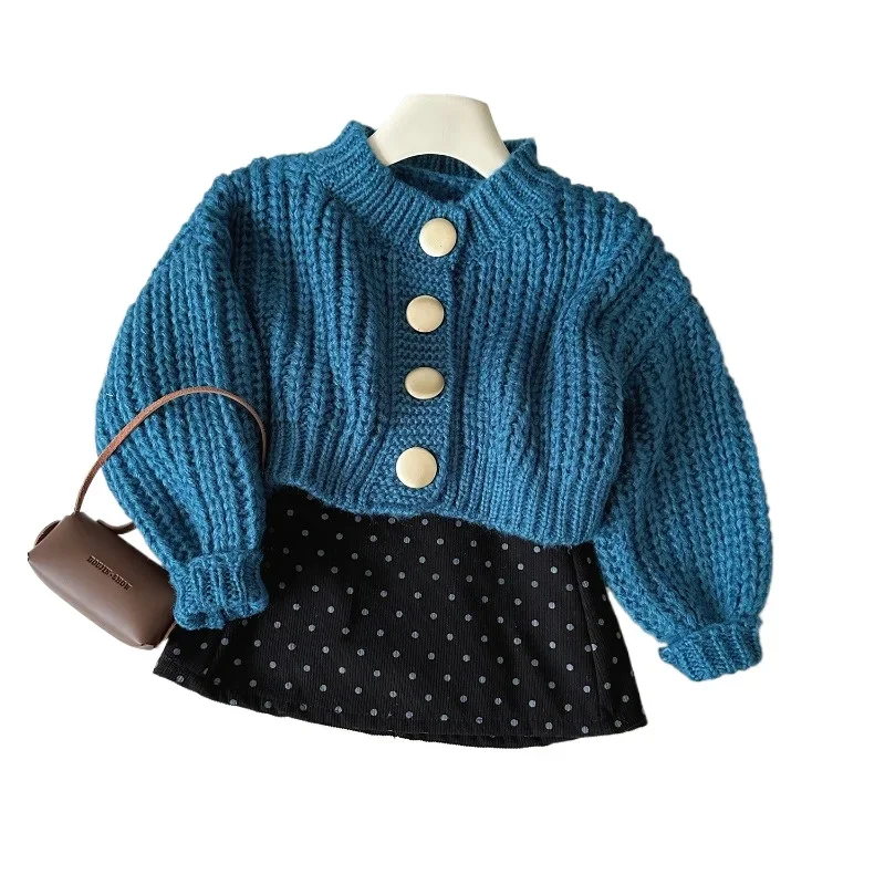 Girls Clothes Set Autumn Winter Sweaters Cardigans+Polka Dot Skirt Fashion Korean Warm Toddler Girl Clothes Suits 2 3 4 5 6 7 8Y 6