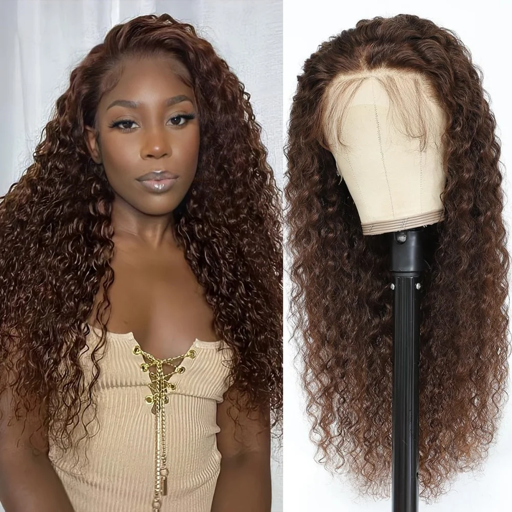 Curly Full Lace Front Human Hair180% Water Wave Brown Lace Front Human Hair Brazilian Wigs Water Wave 13x6 Lace Frontal Wig