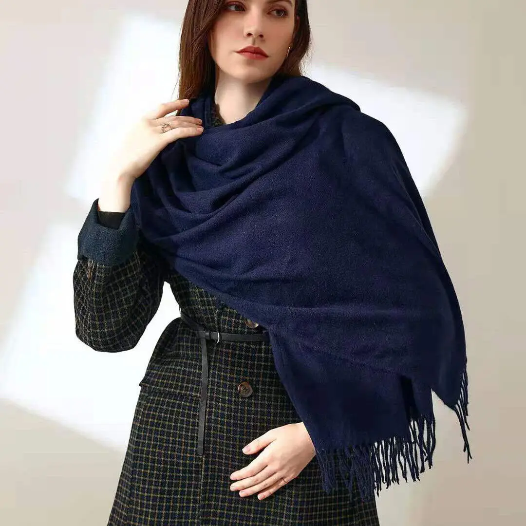 2024 Winter Cashmere Solid Color Pashmina Tassel Scarf Cold Weather Scarves Wraps Women Thicken Warm Shawl Wrap 33*180cm