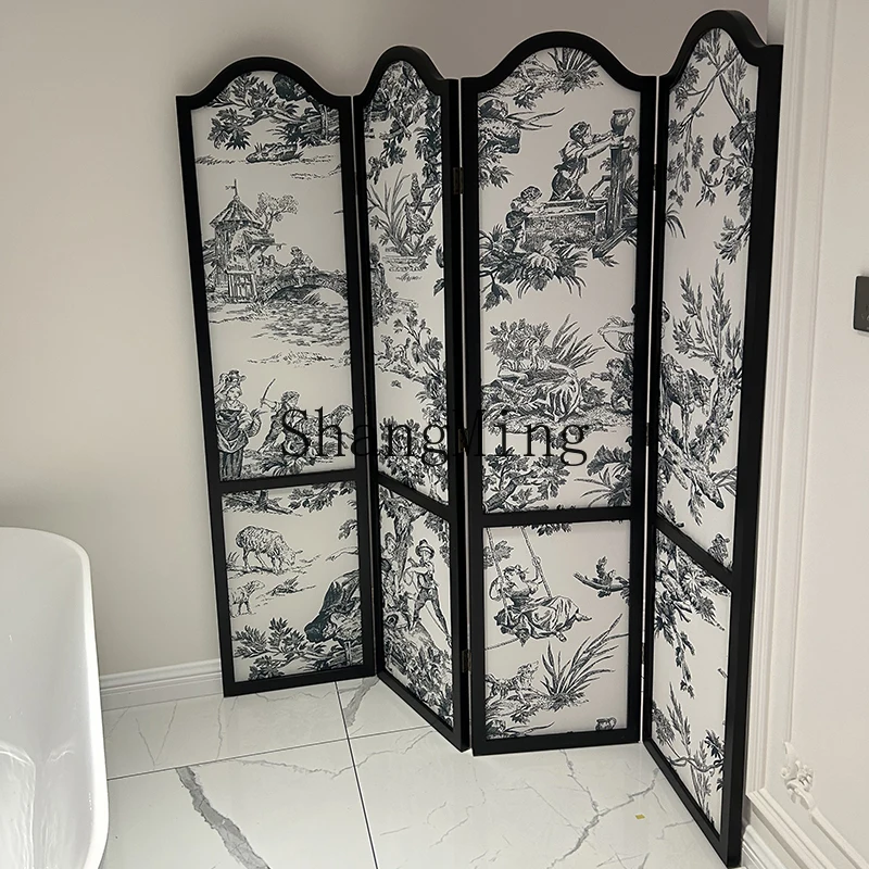 CL  mobile retro solid wood folding screen partition living room bedroom occlusion