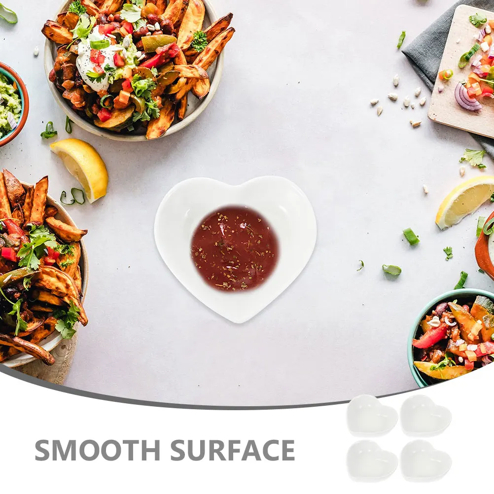 

4Pcs Ceramic Heart-Shaped Dipping Sauce Bowls Small Plates for Appetizers Spices Snacks Serving Dish for Restaurants Home