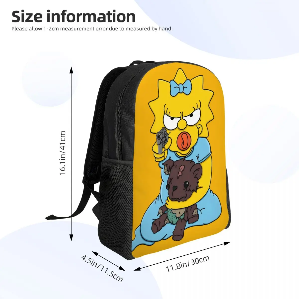 Custom Maggie Simpsons กับปืนกระเป๋าเป้สะพายหลังสําหรับชายหญิงนักเรียนโรงเรียน Bookbag เหมาะกับแล็ปท็อปขนาด 15 นิ้วกระเป๋าการ์ตูนตลก