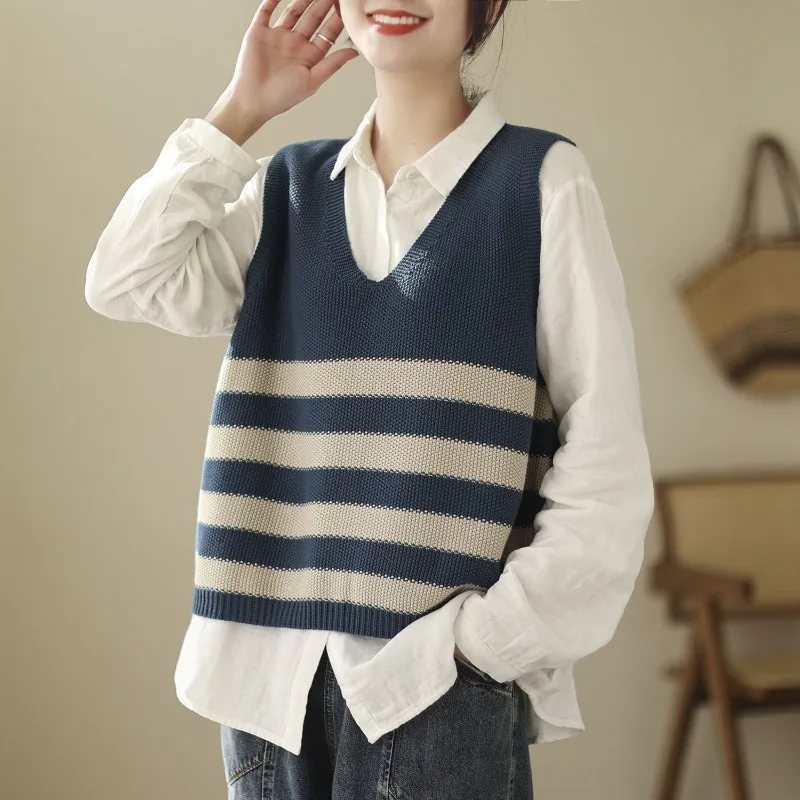 

Полосатый женский свитер, распродажа одежды, зима 202, жилет, официальный для поездки, осенний джемпер, пуловер Y2k, женский вязаный жилет