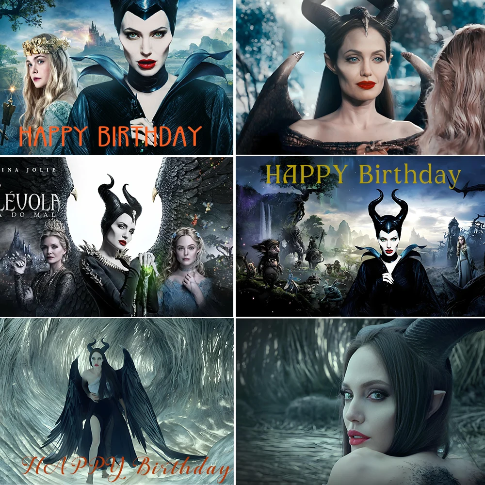 Fondo de fiesta de cumpleaños para niños de película maléfica de Disney, suministros de princesa Aurora y bruja, cartel para Baby Shower, telón de fondo para estudio Deco