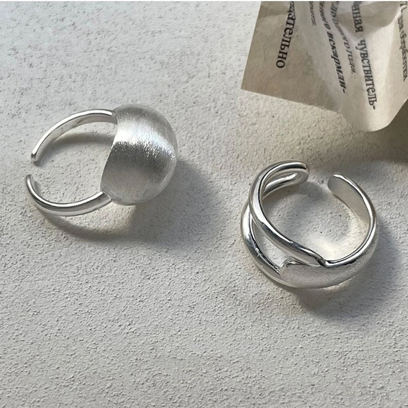 

925 Sterling Silver Open Finger Ring Stackable Oval Lines Wide Matte Geometric Punk For Women Jewelry Gift Dropship Wholesale