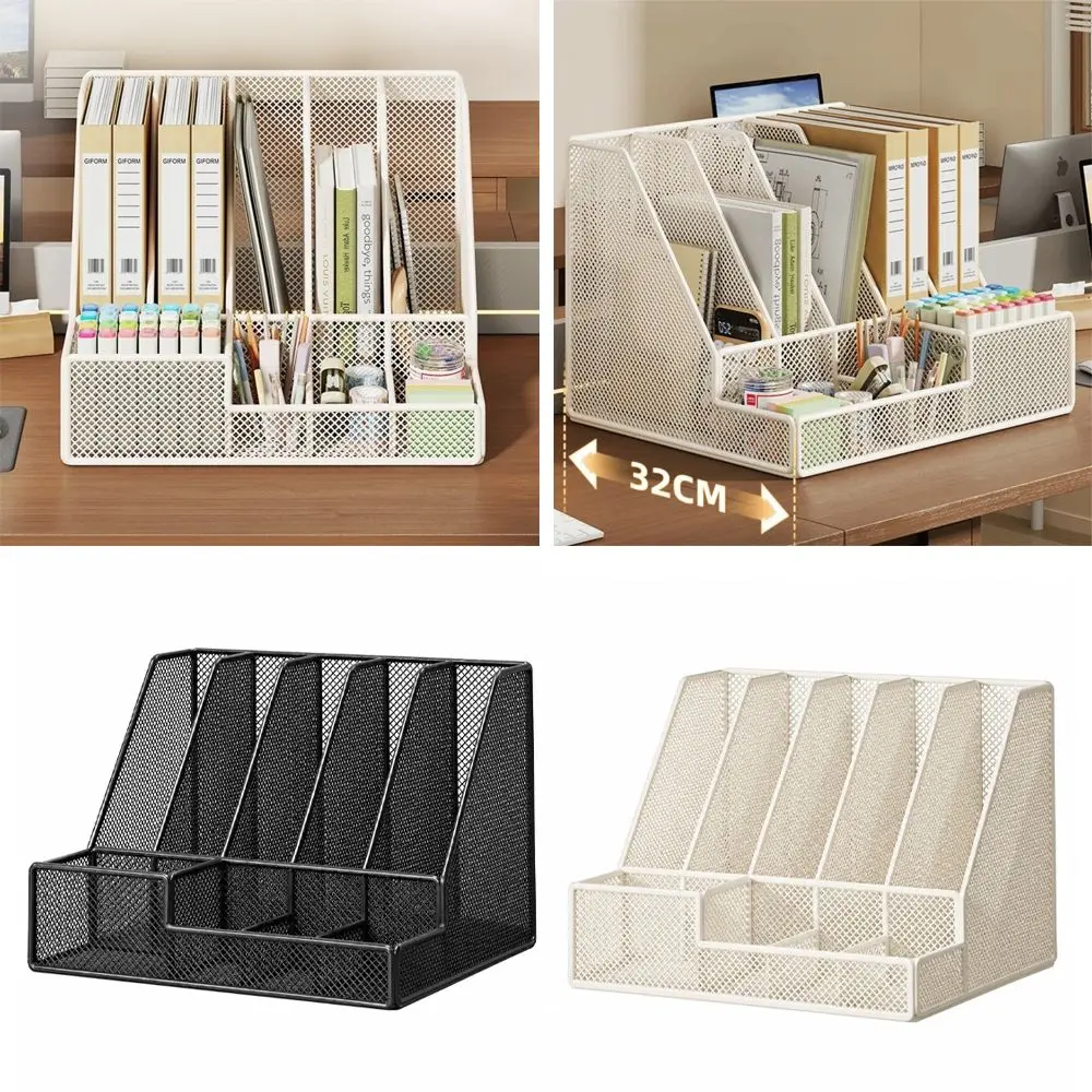 with Pen Holder Metal Desktop File Folder 3 Or 4 Slot Space-Saving Document Storage Shelf Multi-Compartment Organizer