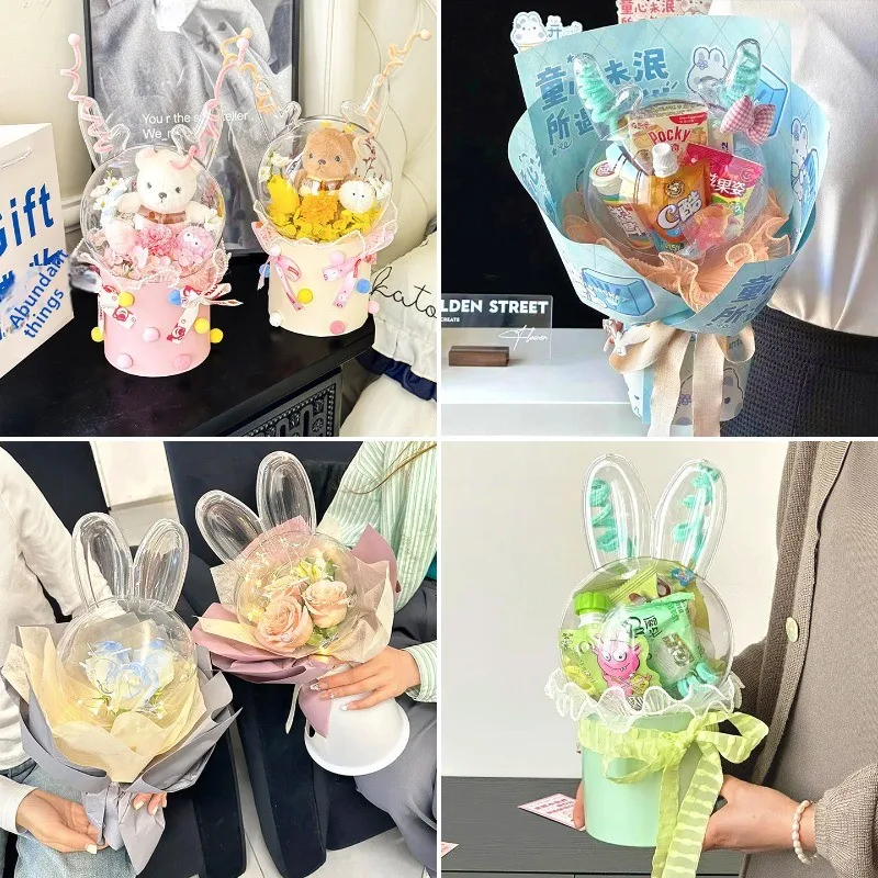 Crystal Rabbit Treasure Deer Bear Bobo Ball Transparent Pack Flower Artifact Bouquet Packaging Handmade DIY Internet Celebrity