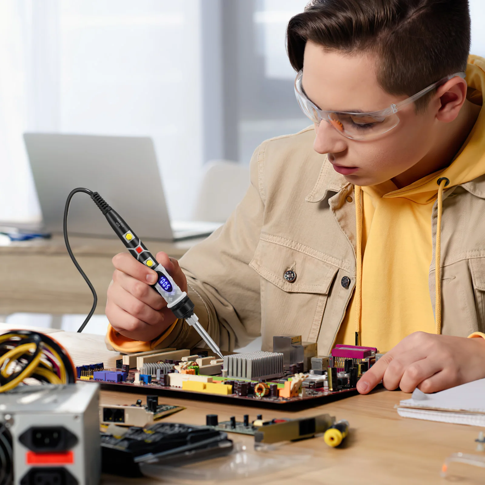 10pcs 80W Adjustable Temperature Soldering Iron Kit Digital Display Electric Tools Random Bag Color Electronics