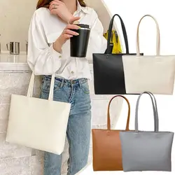 Women's Large Capacity Tote Bag Solid Color Simple Commuter Bag Ladies Casual Shoulder Shopping Bag PU Leather Underarm Bag