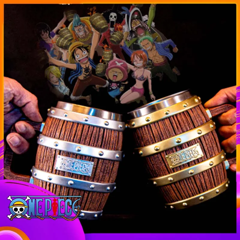 

One Piece Wine Barrel Cup Figure Luffy Ace Sabo Wine Cheers Series Gold Silver Ornament Doll Action Model Kid Collection Gift