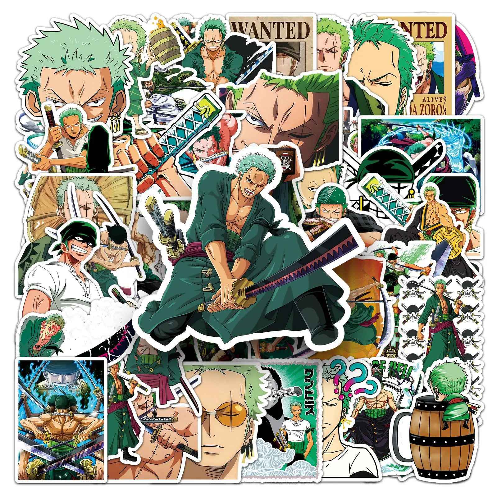 50 Uds. ONEPIECE personajes de dibujos animados japoneses Zoro funda decorativa impermeable para teléfono móvil pegatinas F impermeables