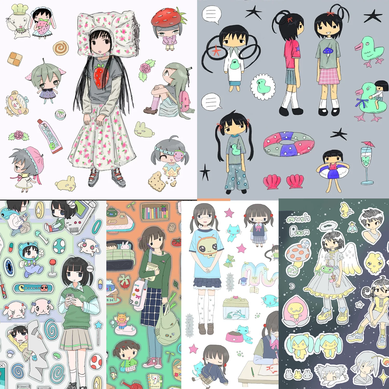Retro Sticker Bundle | Muted Color School Girls & Nostalgic Everyday Scenes for Notebook & Phone Case Decor