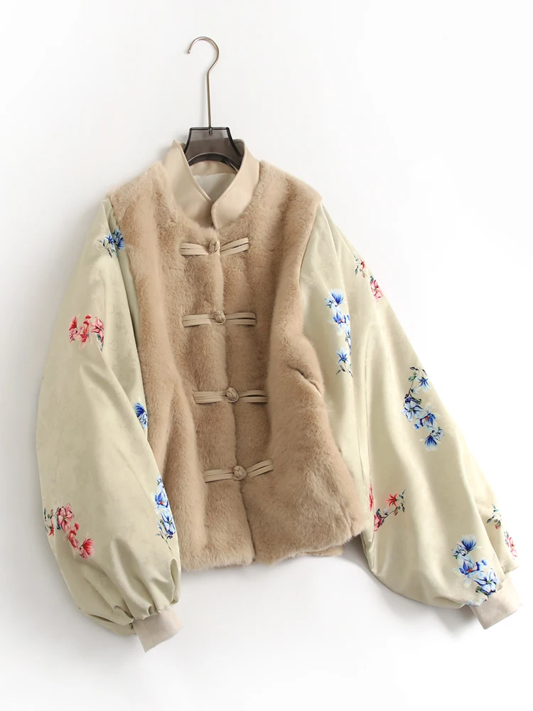 

New Chinese Style Thickened Cotton Jacket Women's Winter Warm Faux Fur Coat Slimming Cotton Padded Outerwear G829