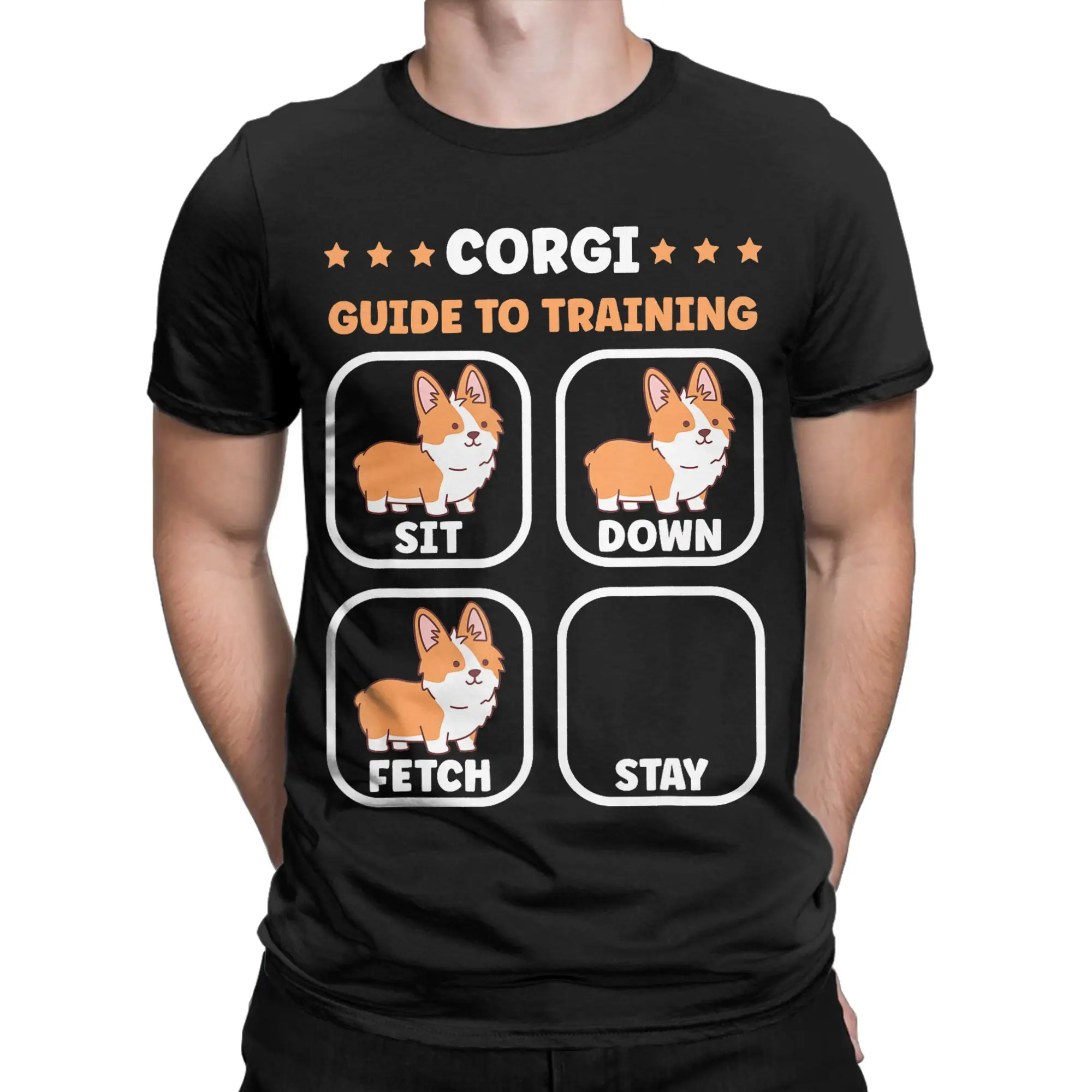 Funny Corgi Guide to Trainig Dog Men Women's T Shirt  Vintage Tee Shirt Short Sleeve Crewneck T-Shirts Cotton Classic Tops