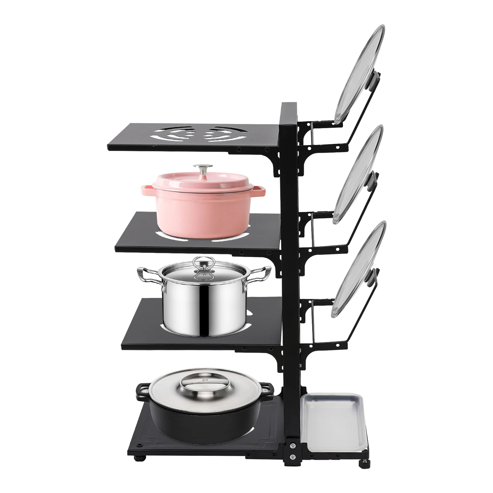 

4-уровневая регулируемая подставка для хранения кастрюль и сковородок, органайзер для кухни, компактный держатель для посуды для кухонного шкафа, прочный