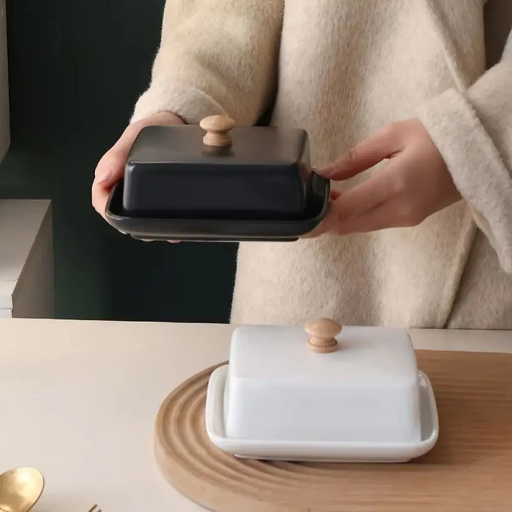 

Rectangular Ceramic Butter Dish with Lid Top Handle Nordic Butter Plates Butter Holder Keep Fresh Fresh Cheese Tray