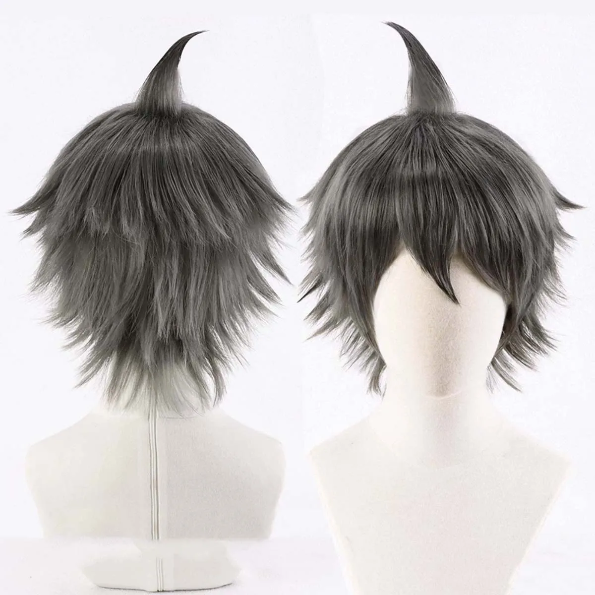 Game Men Hinata Hajime Cosplay Wig High Temperature Fiber Short Gray Hair Adjustable Net Cap Halloween Party Props