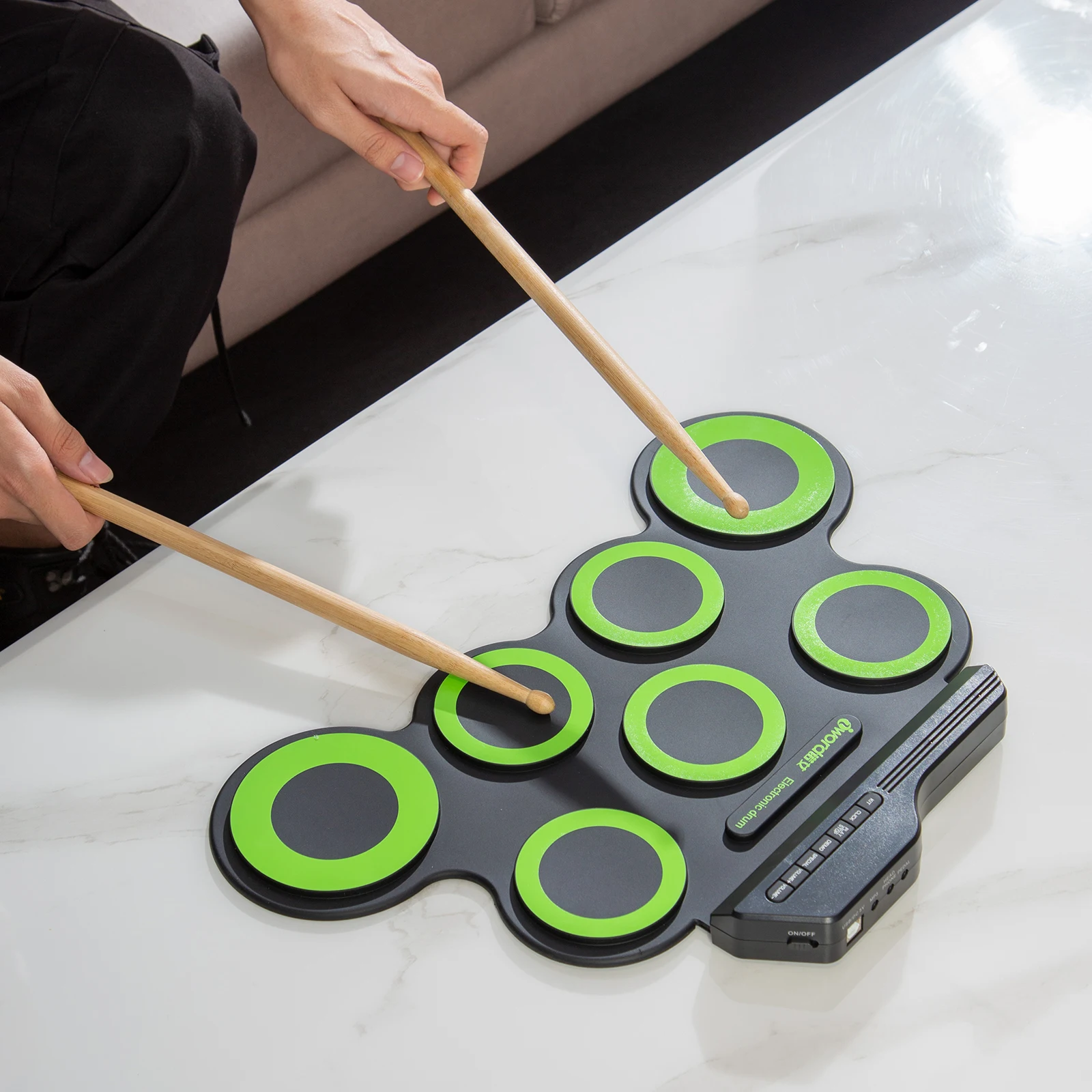 Hand Roll Drum Set 7 Pads Creative Percussion Instrument Portable Musical Drums Pad for Adult & Kids Beginner Instrument