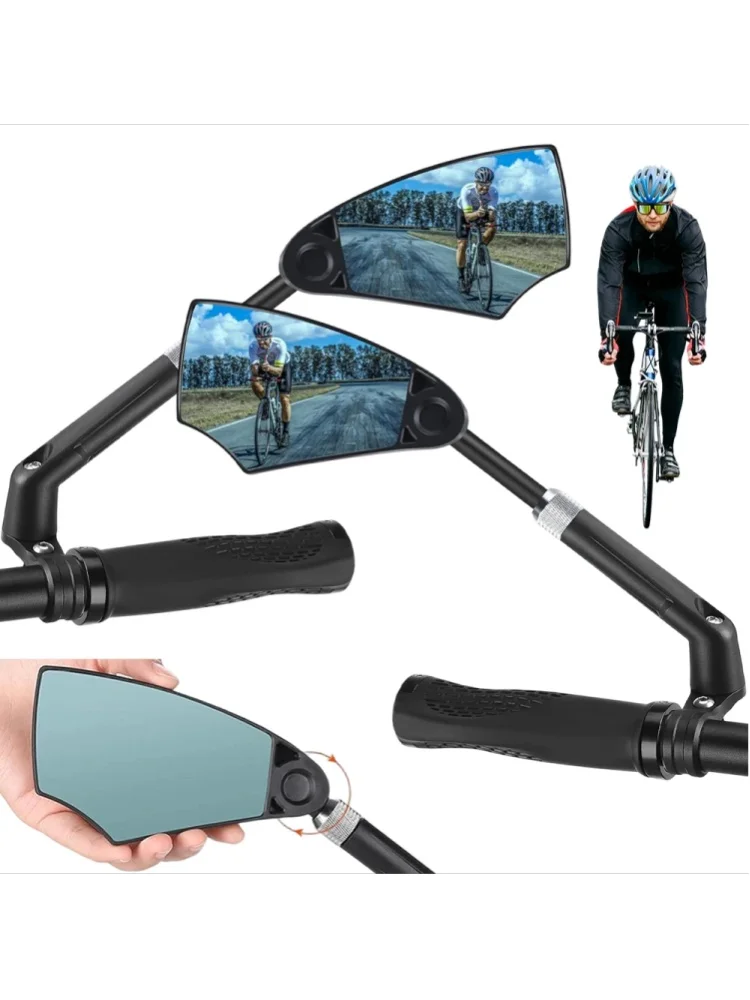 2 sztuki teleskopowych lusterek rowerowych 360 stopni ° Obrotowe, regulowane lusterko rowerowe o szerokim polu widzenia, odporne na wstrząsy, bezpieczne lusterko rowerowe do rowerów górskich, — 2