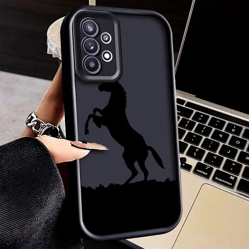 Horse Black Phone Case for Samsung A03 A04 A05 A21S A23 A33 A34 A35 A50 A53 A54 A55 A71 A73 5G Protection Silicone Cover Coque