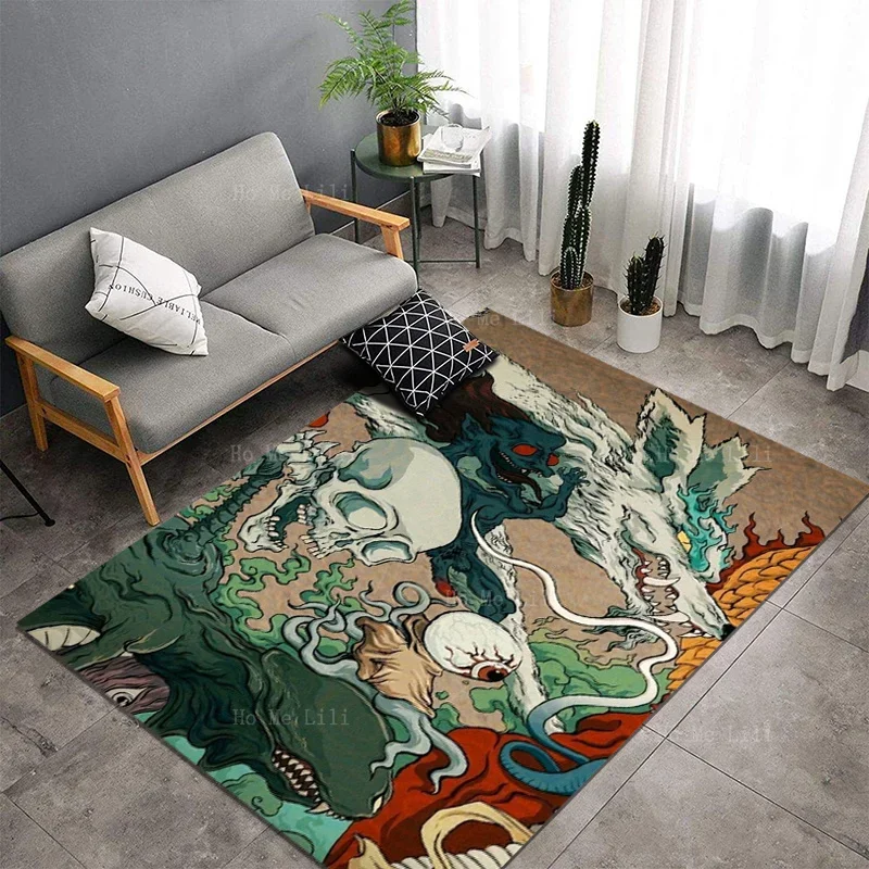 White Mutant Wolves And Scary Skeletons And Other Horrible Monsters Non Slip Flannel Carpet By Ho MeLili For Home Decoration