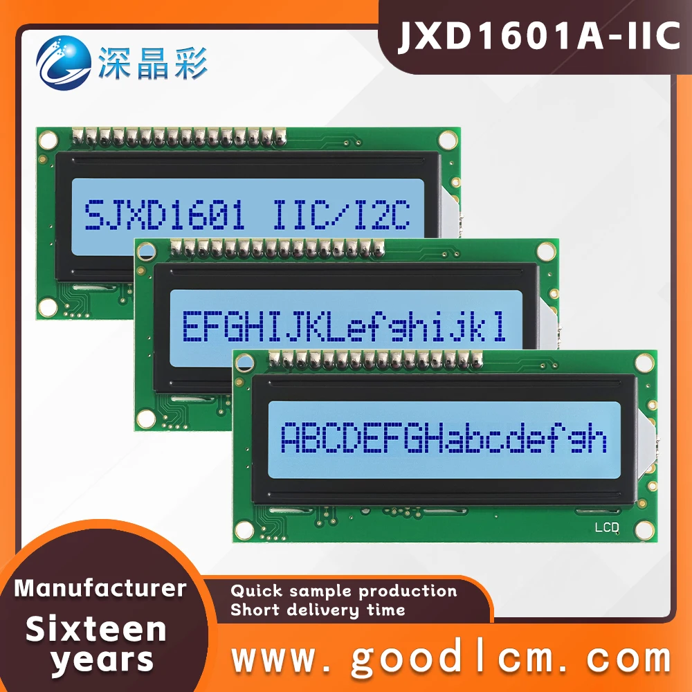 Excellent IIC/I2C interface 16*1 line character screen JXD1601A-IIC 1601 STN Gray Positive digital screen LCM display module