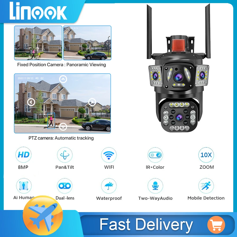 linook-cctvセキュリティカメラv380ipcctv360パンチデュアルレンズwifi防水屋外アラームベルト360