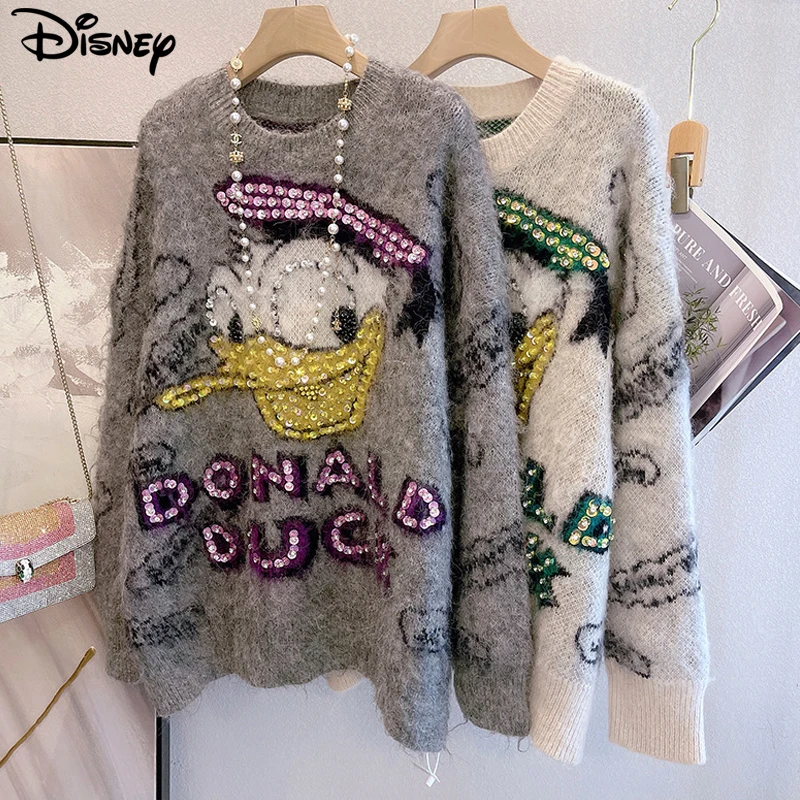 Disney New Arrival Fashion Casual Donald Duck Pullover Winter Heavy Industry Design Sense Nail Bead Spoof Mohair Plush Sweater