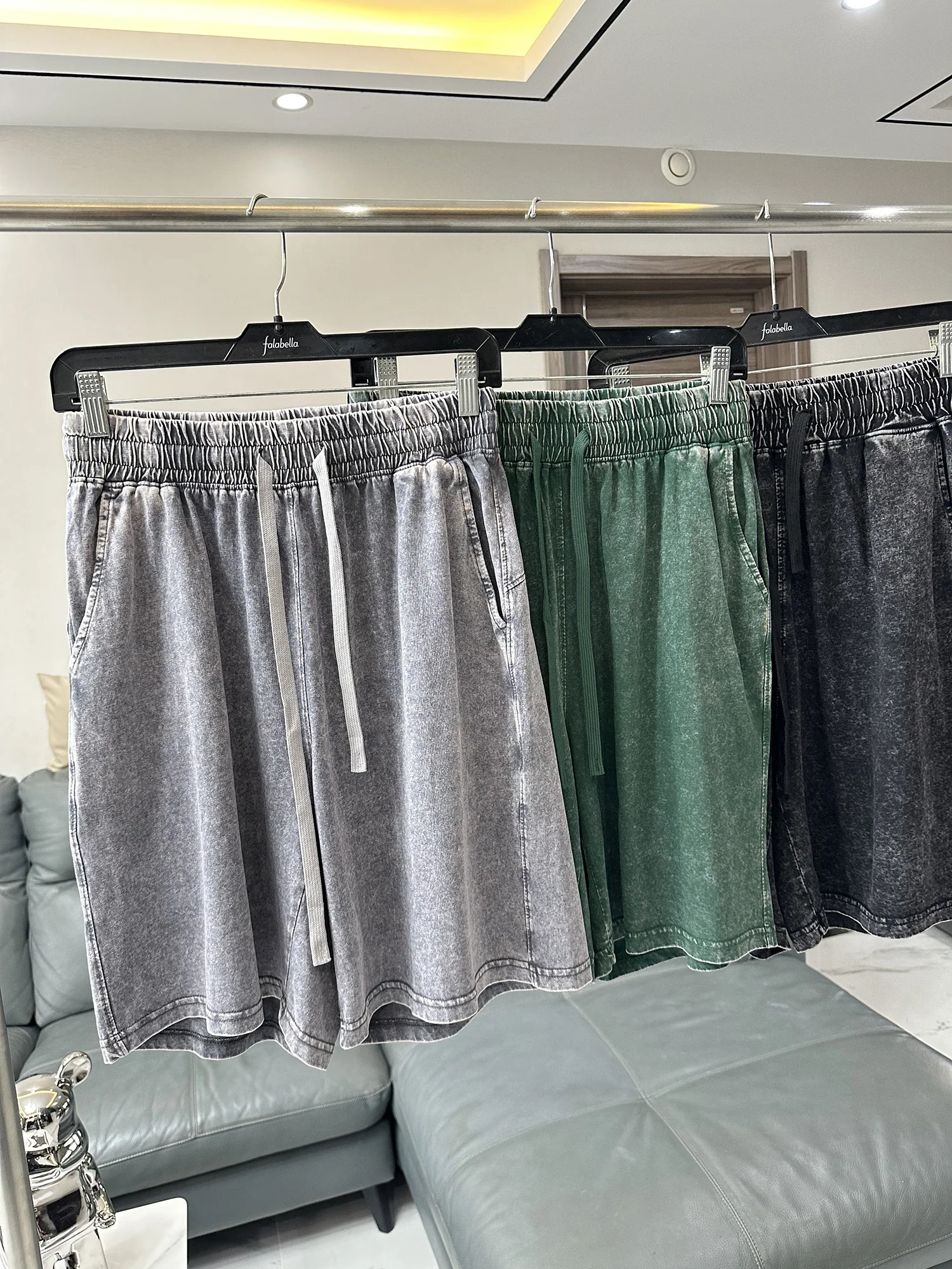 Casual Wax Dyeing Short Pants Men's Loose Elastic Waist Drawstring Vintage Five-Quarter Fashionable Summer Cotton Straight Leg